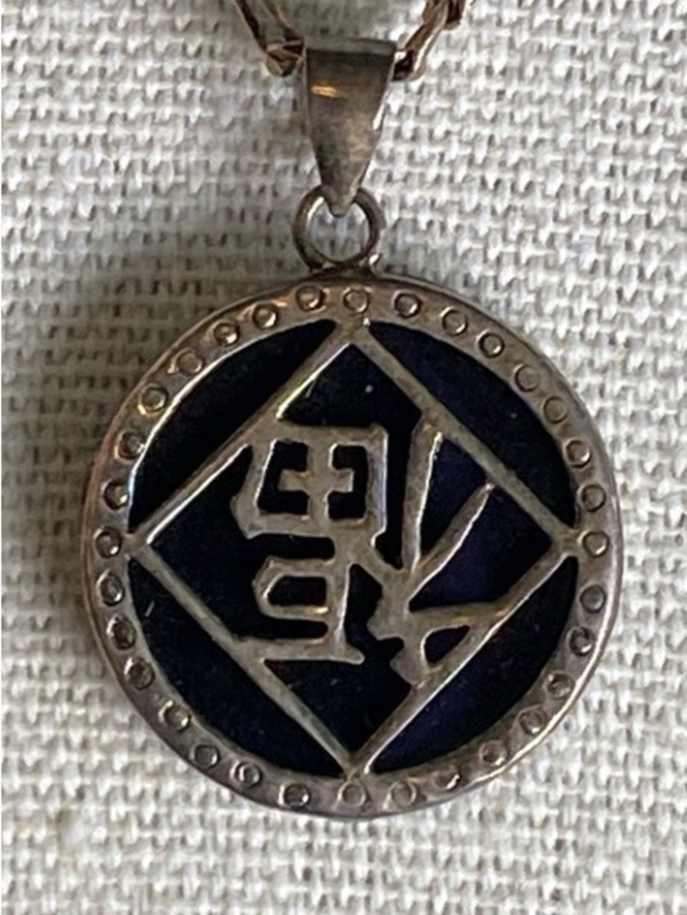 Sterling Silver Black Onyx GOOD LUCK Pendant